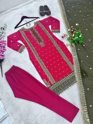 Party Wear Pink Readymade Palazzo Suit