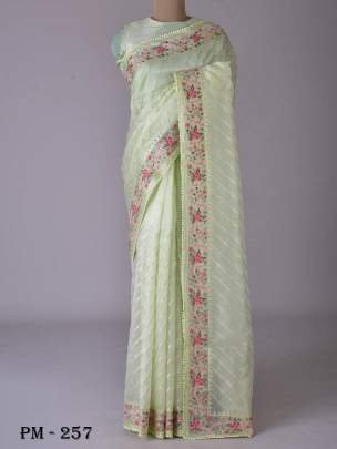 Party Wear Pista Green Organza Silk Saree