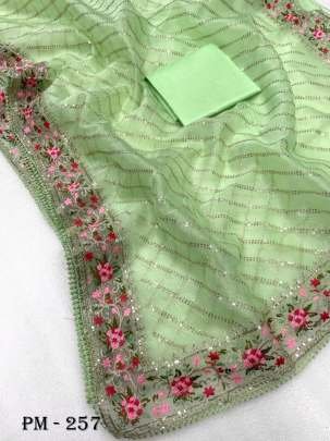 Party Wear Pista Green Organza Silk Saree