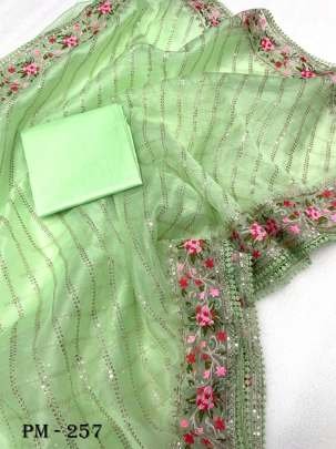 Party Wear Pista Green Organza Silk Saree