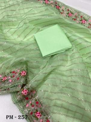 Party Wear Pista Green Organza Silk Saree