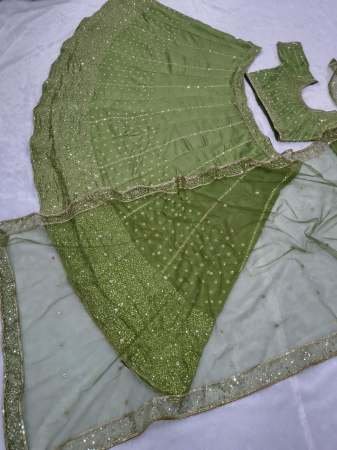 Party Wear Premium Vichitra Silk Pista Green Lehenga Choli