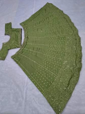 Party Wear Premium Vichitra Silk Pista Green Lehenga Choli