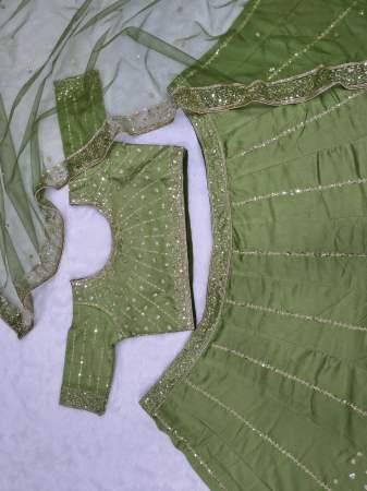 Party Wear Premium Vichitra Silk Pista Green Lehenga Choli