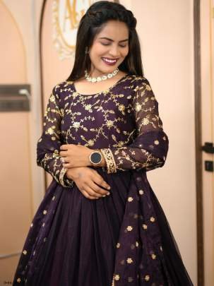 Party Wear Purple Fancy Long Gown
