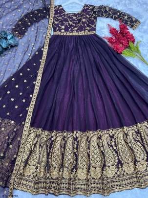 Party Wear Purple Fancy Long Gown