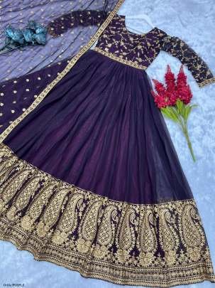 Party Wear Purple Fancy Long Gown