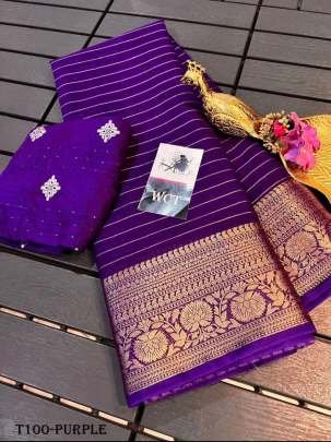 Party Wear Purple Georgette Saree With Viscose Border
