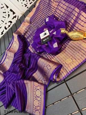 Party Wear Purple Georgette Saree With Viscose Border
