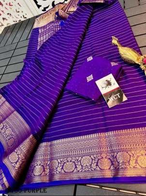 Party Wear Purple Georgette Saree With Viscose Border