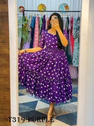 Party Wear Purple Georgette Short Sleeve Gown