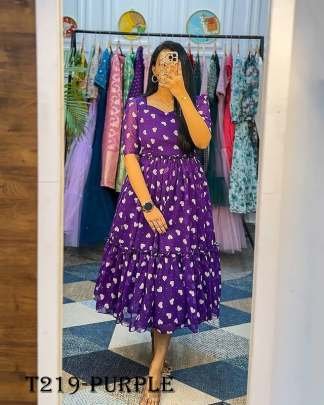 Party Wear Purple Georgette Short Sleeve Gown