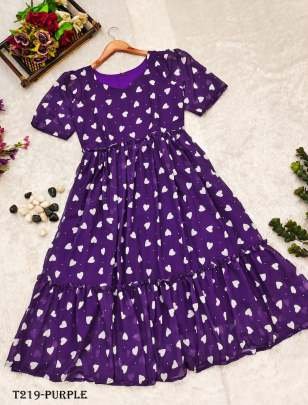 Party Wear Purple Georgette Short Sleeve Gown