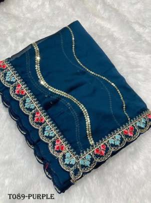 Party Wear Purple Rangoli Silk Saree With Lace Border Blouse