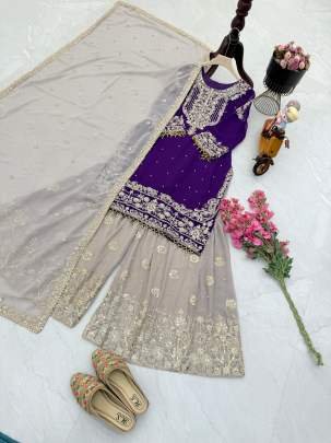 Party Wear Purple Sharara Suit