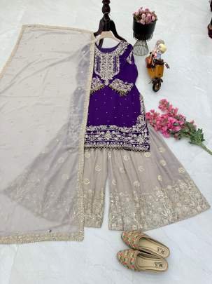 Party Wear Purple Sharara Suit