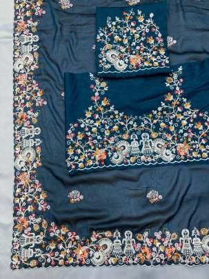 Party Wear Rama Full Embroidery Border Work Rangoli Silk Sarees