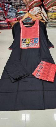Party wear Rayon with mirror work Black Color Kurti Suit Set