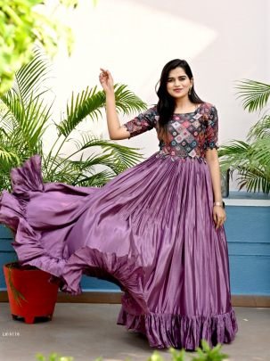 Party Wear Readymade Sequins Chinon Gown