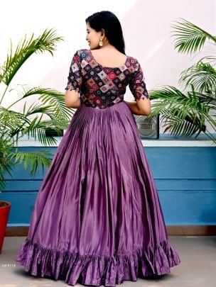 Party Wear Readymade Sequins Chinon Gown