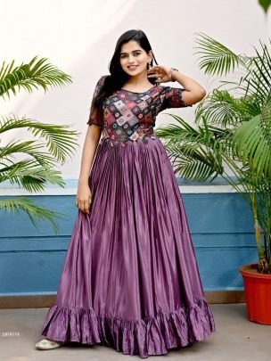 Party Wear Readymade Sequins Chinon Gown