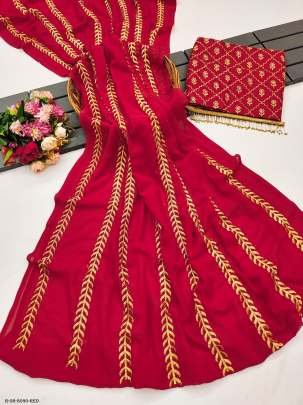 Party Wear Red Embroidered Georgette Saree