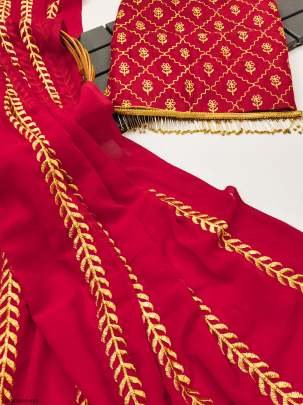 Party Wear Red Embroidered Georgette Saree