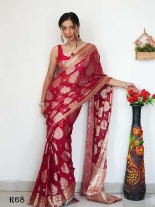 Party Wear Red Lichi Silk Ready To Wear Saree