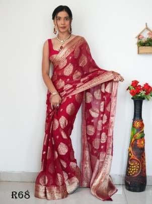 Party Wear Red Lichi Silk Ready To Wear Saree