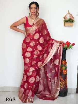 Party Wear Red Lichi Silk Ready To Wear Saree
