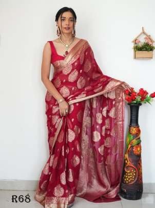 Party Wear Red Lichi Silk Ready To Wear Saree