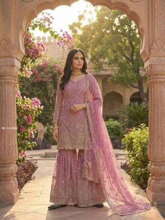 Party Wear Pink Gharara Palazzo Suit with Dupatta