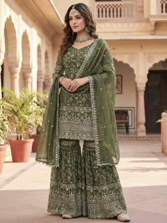 Mehendi Green Fully Stitched Sharara Palazzo Suit for Women