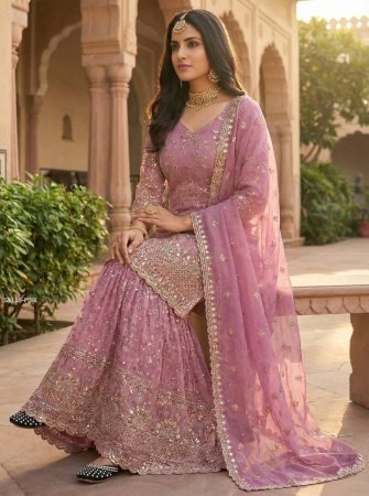 Party Wear Pink Gharara Palazzo Suit with Dupatta