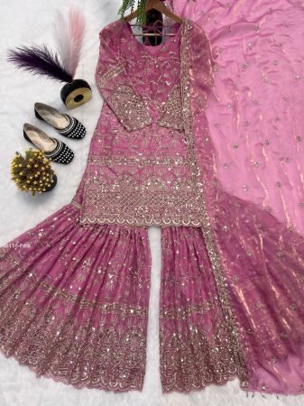 Party Wear Pink Gharara Palazzo Suit with Dupatta