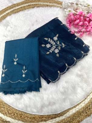 Party Wear Silk Rama Saree With Sequence Work