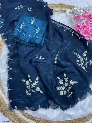 Party Wear Silk Rama Saree With Sequence Work