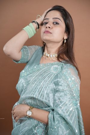 Party Wear Sky Blue Embroidered Saree in Soft Twill Net with Stone Work