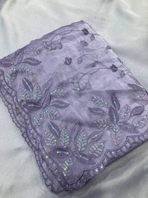 Party Wear Soft Burberry  Silk Saree with Sequence Embroidered Cut Work