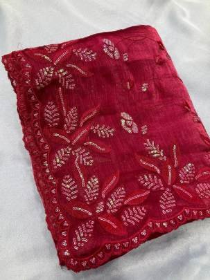 Party Wear Soft Burberry  Silk Saree with Sequence Embroidered Cut Work