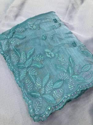 Party Wear Soft Burberry  Silk Saree with Sequence Embroidered Cut Work