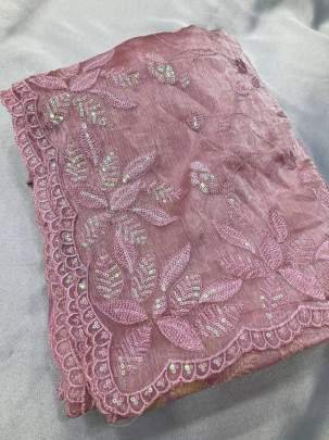 Party Wear Soft Burberry  Silk Saree with Sequence Embroidered Cut Work