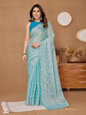 Party Wear Soft Burberry  Silk Saree with Sequence Embroidered Cut Work