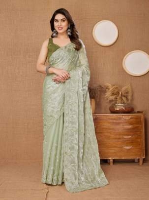 Party Wear Soft Burberry  Silk Saree with Sequence Embroidered Cut Work