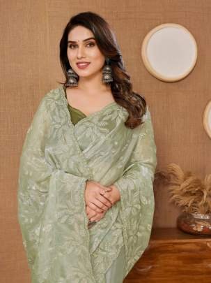 Party Wear Soft Burberry  Silk Saree with Sequence Embroidered Cut Work