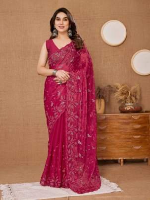 Party Wear Soft Burberry  Silk Saree with Sequence Embroidered Cut Work