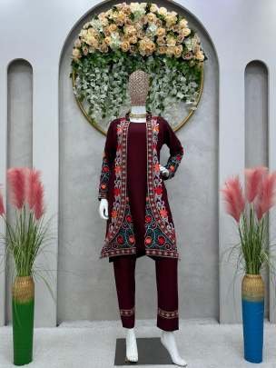 Party Wear Wine Color Rayon Suit Set