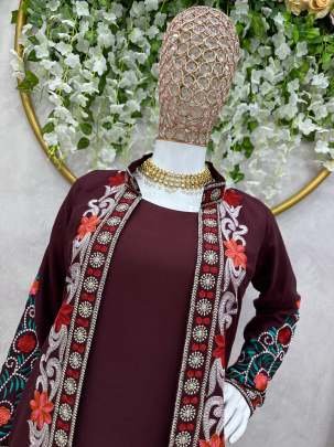Party Wear Wine Color Rayon Suit Set