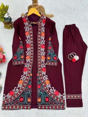 Party Wear Wine Color Rayon Suit Set