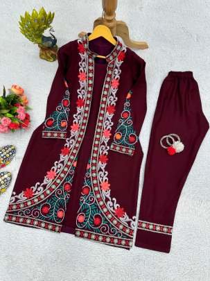 Party Wear Wine Color Rayon Suit Set